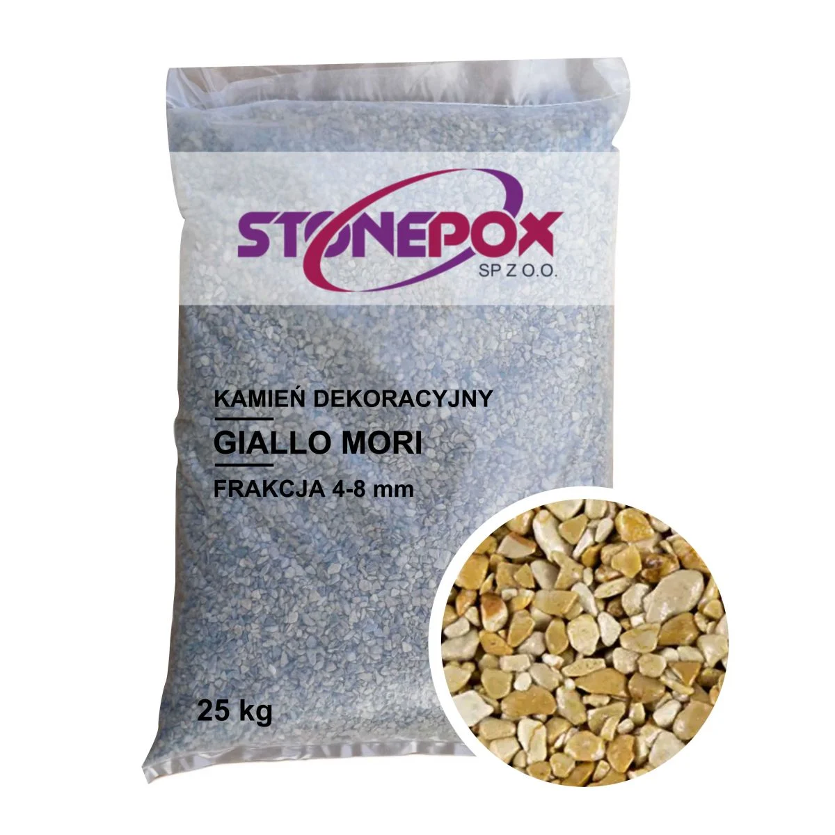 Kamień dekoracyjny Giallo Mori 4/8 mm – 25 kg. Kamienny Dywan