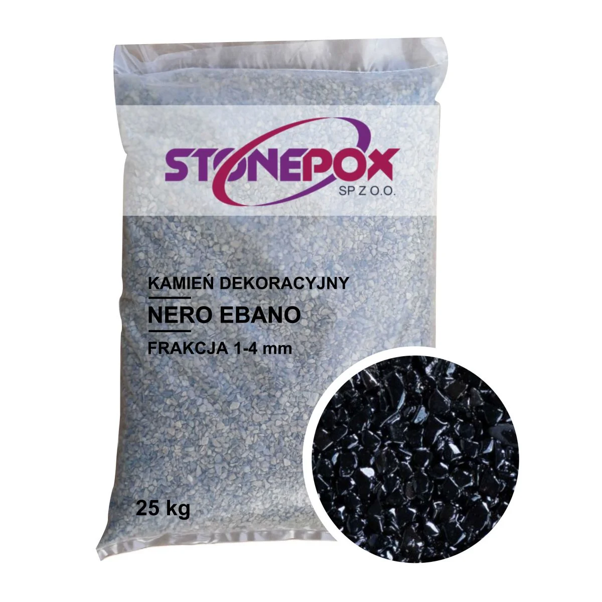 Kamień dekoracyjny Nero Ebano 1/4 mm – 25 kg. Kamienny Dywan