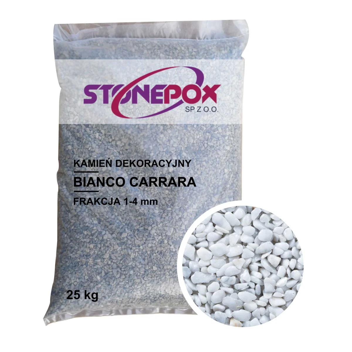 Kamień dekoracyjny Bianco Carrara 1/4 mm – 25 kg. Kamienny Dywan